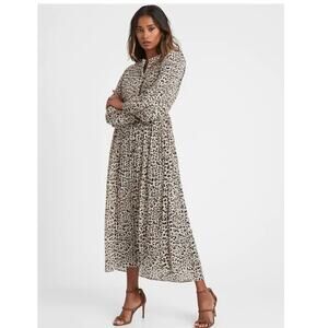 Banana Repubic pleated animal print midi dress sz XS